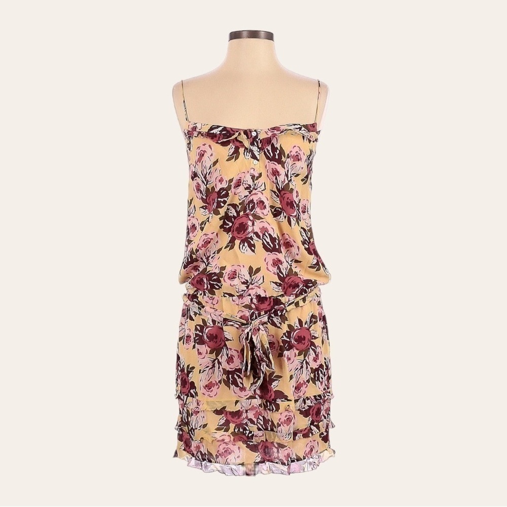 Nicole Miller Collection 100% Silk Floral Yellow Mini Dress Size 2